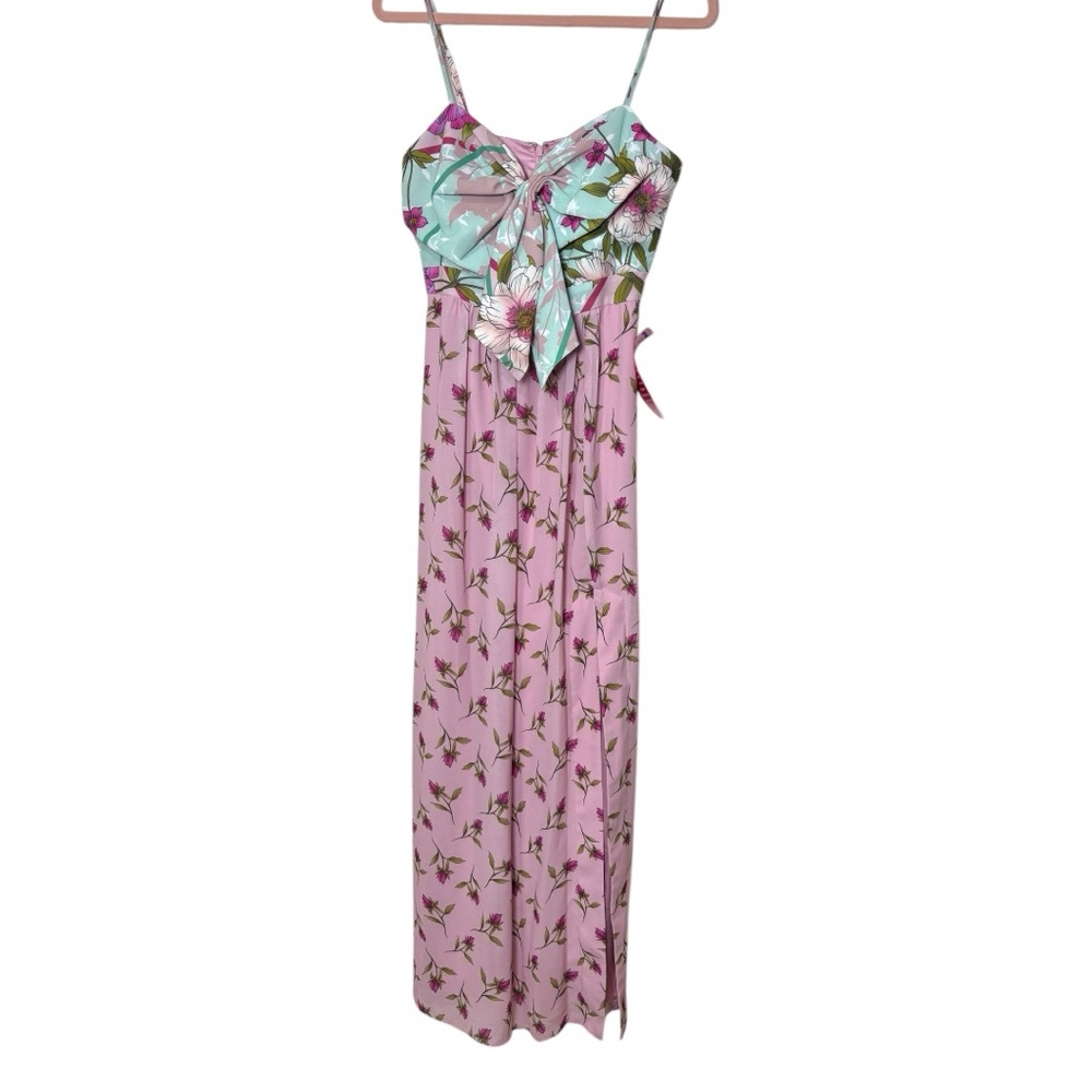 Belle Badgley Mischka | Ollie *Pink Multi-Floral* Maxi Gown | *NWT* | Side Slit - Picture 3 of 8